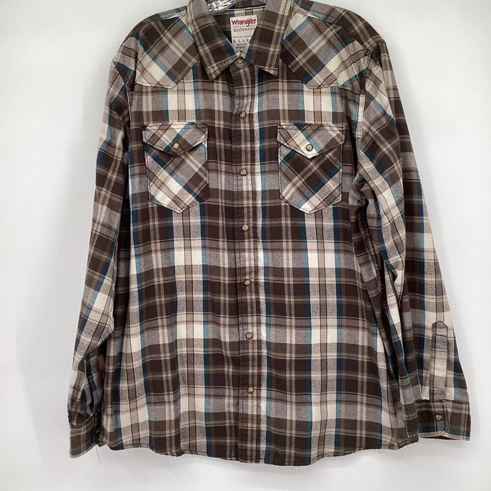 EUC‎ Mens Wrangler Pearl Snap Plaid Flannel- X-Large
